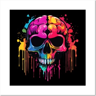 Skull with dripping colorful paint Posters and Art